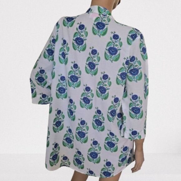 Mary Marshmallow Floral Print Tunic Dress Women Sz S Blue Green White All Cotton - Picture 5 of 9